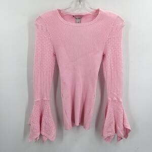 Autumn Women Rib Crew Pointelle Sweater Draped Cuff Pink Size Small NWT